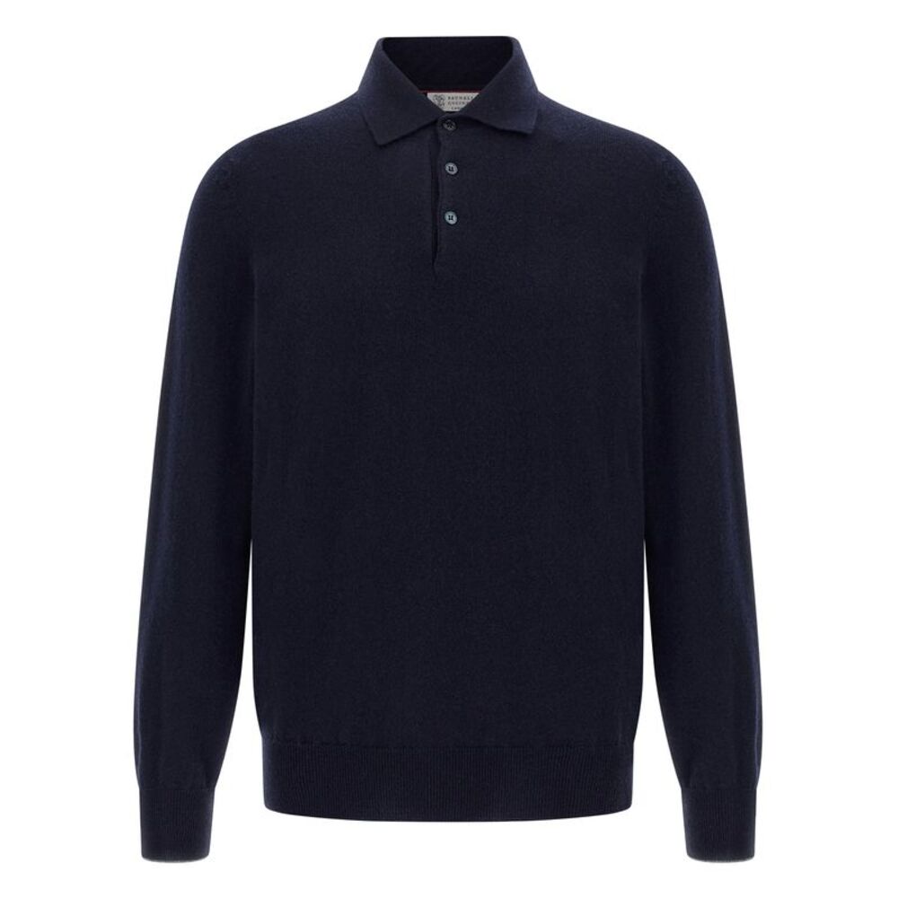 Brunello Cucinelli Blue Cashmere Polo Men's Shirt